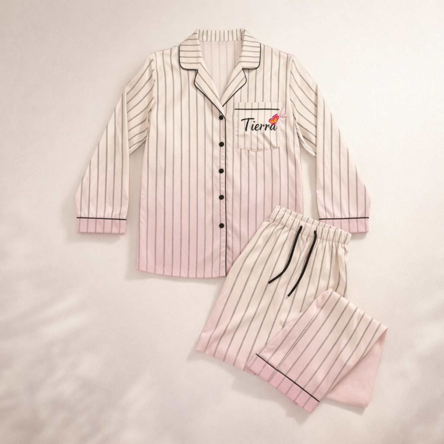 The Soft Pinstripe Satin Pajama Set