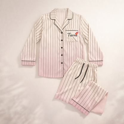 The Soft Pinstripe Satin Pajama Set